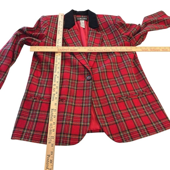 Sag Harbor Wool Blend Tartan Plaid Blazer Jacket Black Velvet Collar 10P Holiday - Picture 7 of 16